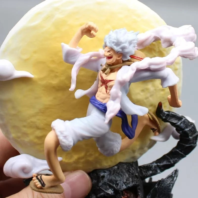 12Cm One Piece Anime Figure Moon Fairy Nika Monkey D Luffy Gear 5 with Moon Light Action Figure Statue Model Collection Toys