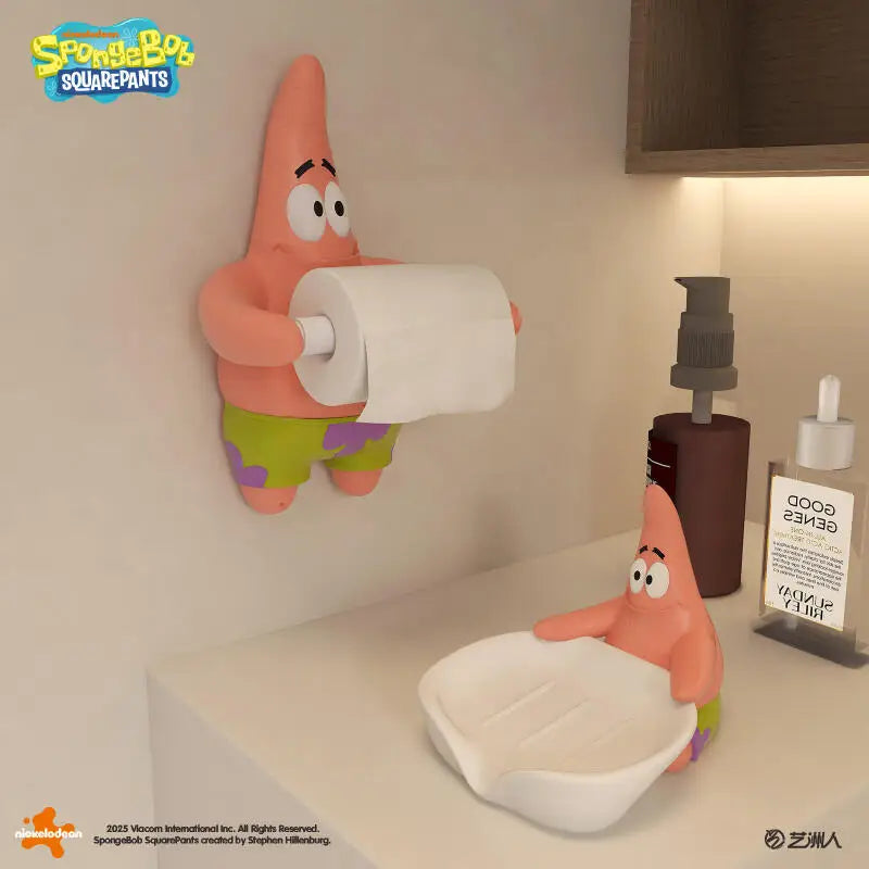 Patrick Star Roll Paper Holder Kawaii Patrick Star Wall Mounted Roll Paper Holder Non Perforated Waterproof Soap Box Ornament