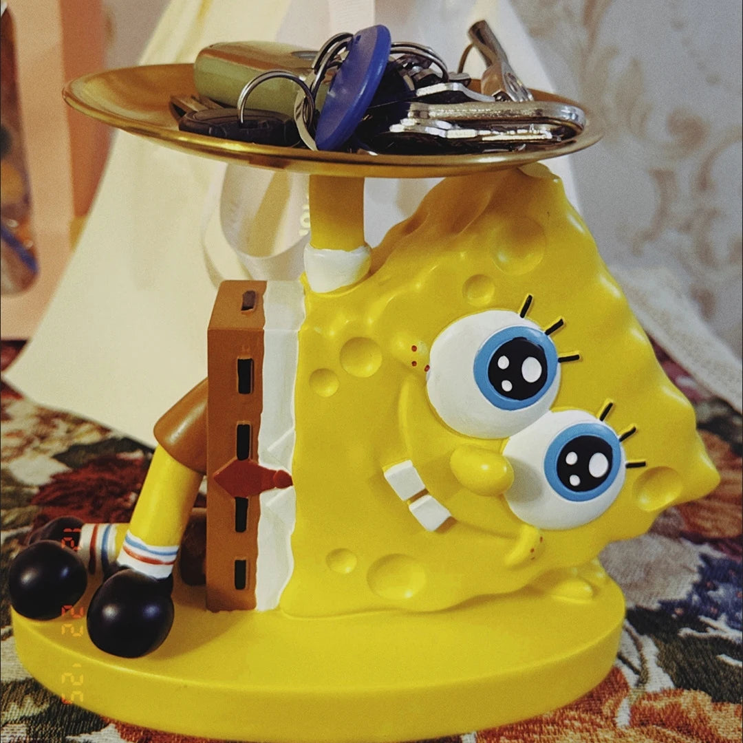 Sponge Statue with Storage Tray Cartoon Anime Desktop Ornament Entrance Home Decoration Bedroom Storage Rack