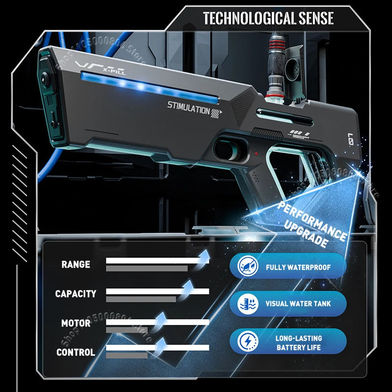 2026 Model Electric Water Gun Large Capacity Electric Suction Long-Distance Shooting with LED Light Children'S Water Play Toy