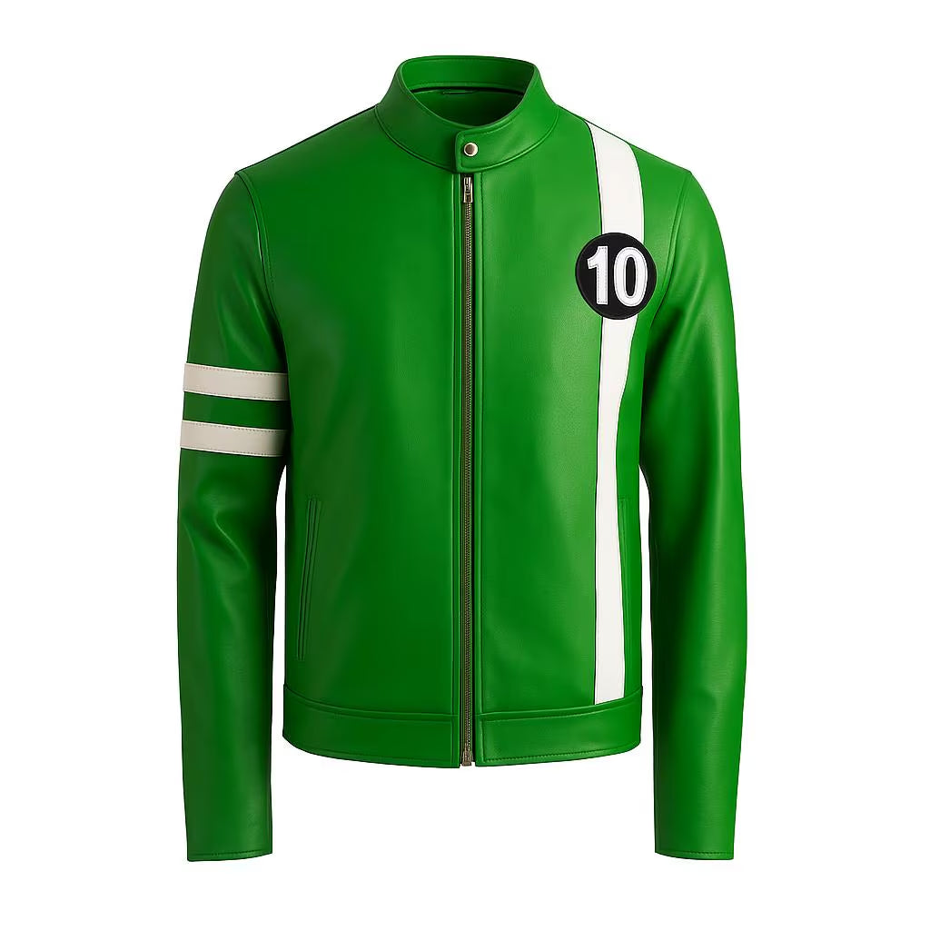 Ben 10 Green Cosplay Jacket | Ryan Kelley Alien Swarm Leather Coat, Tennyson Biker Jacket, Handmade Ben Ten Halloween Costume Cosplay Jacket